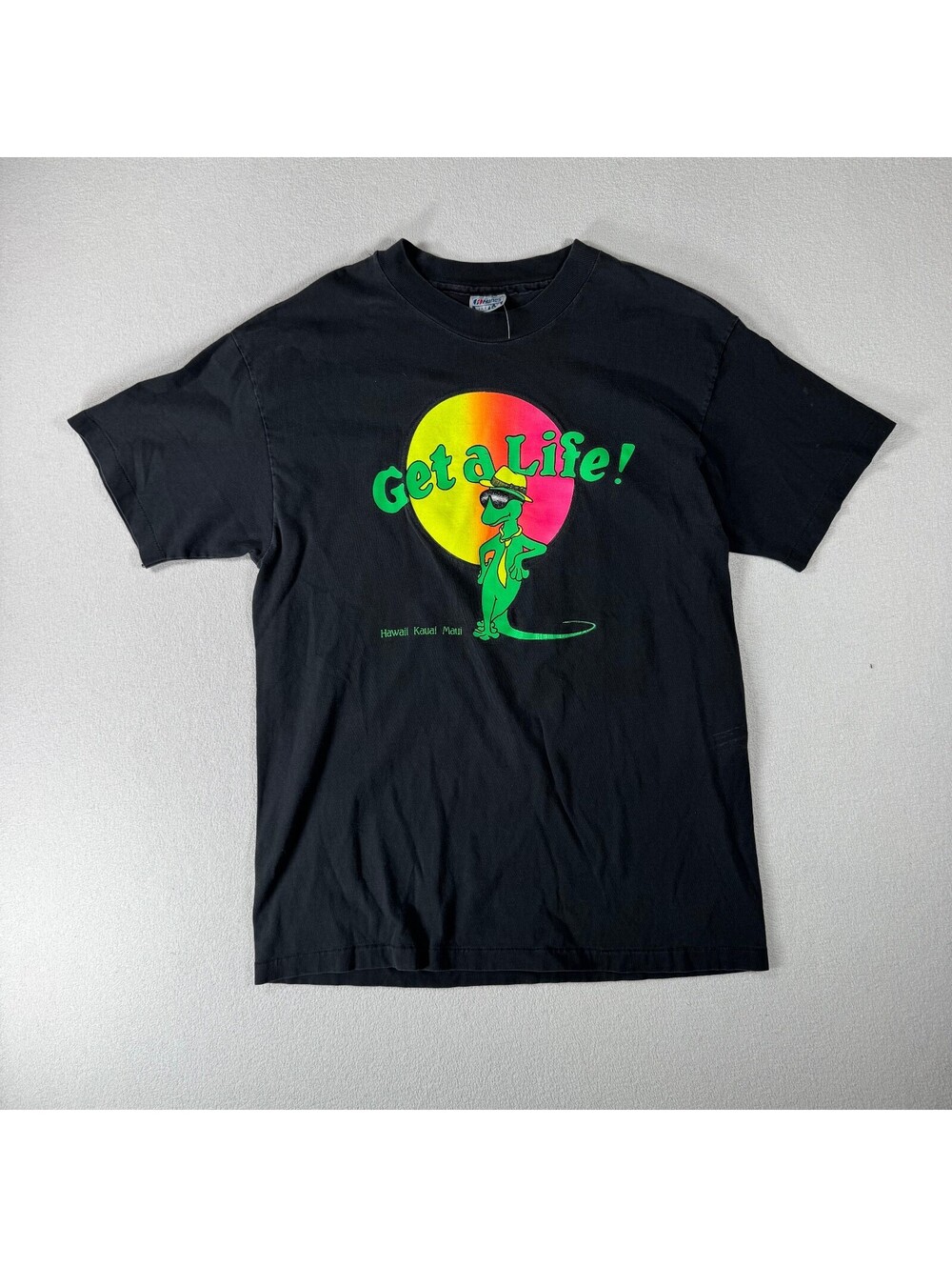 Vintage Hawaiian 'Get a Life!' Black Graphic T-Shirt Size L
